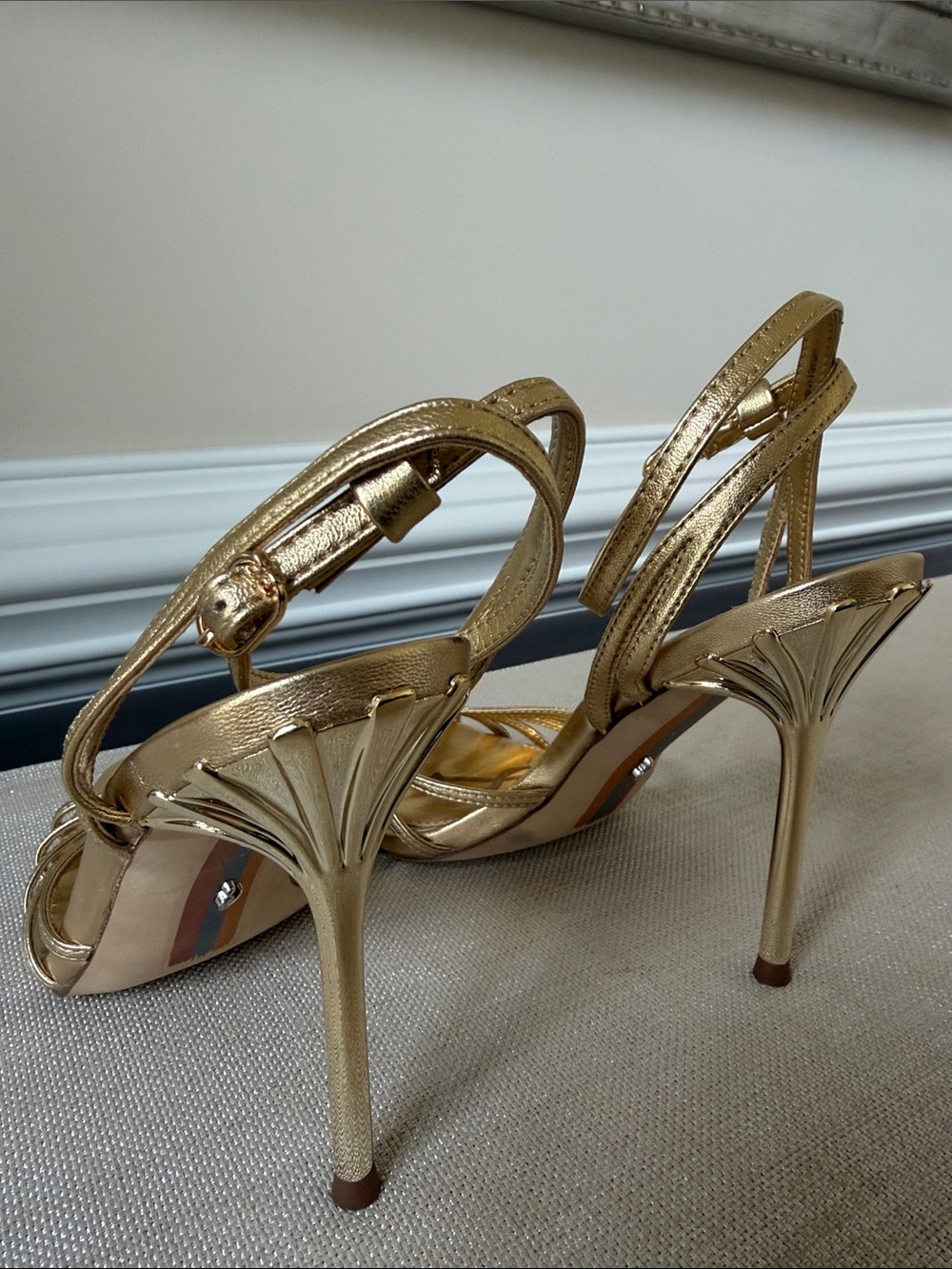 Sam Edelman Metallic Gold Strappy High Heel Sandals - Picture 5 of 11